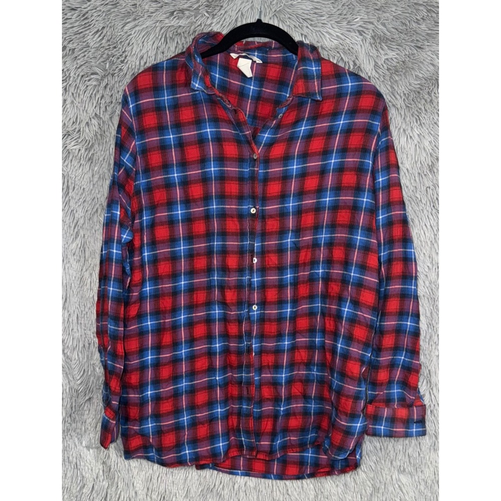 H&M Red Blue Plaid Long Sleeve Button Up Shirt Women's Size 14